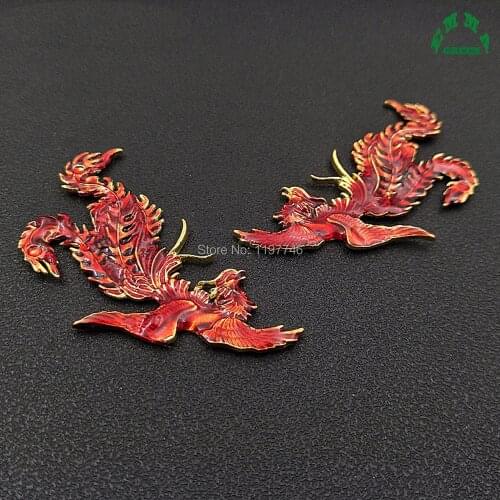 Phoenix Embellishments 10pcs Red Enamel Phoenix Vintage Charm Pendant Flat back Button Embellishment for DIY Bridal Jewelry
