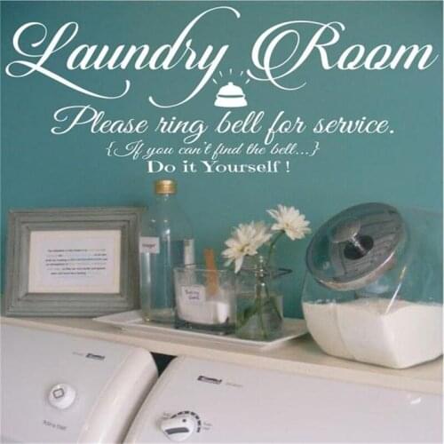 Laundry Sign The Bathroom Room Vinyl Wall Decals Murals Laundry Quote Please Ring Bell for Service Stickers Decoration DW8320