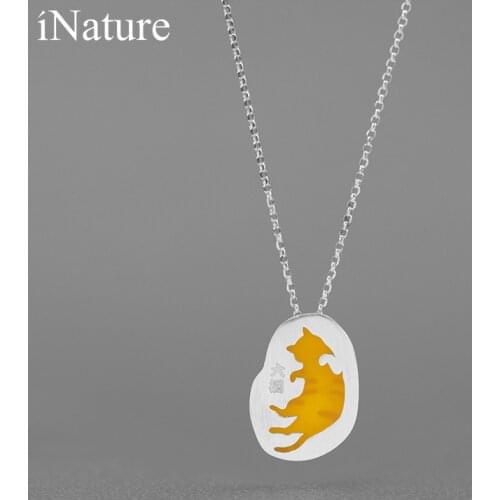 INATURE Keep Watch 925 Sterling Silver Naughty Cat Pendant Necklace for Women Fashion Jewelry Gifts