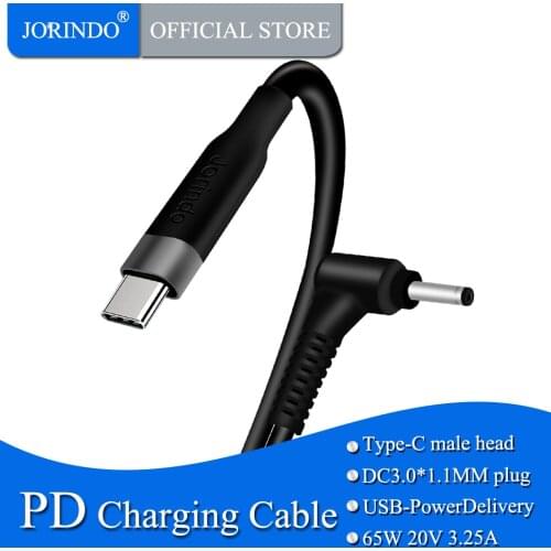 JORINDO Type-C male plug to DC 3.0*1.1mm male plug for notebook power portable cable,Pd 65w fast charging cable, usb3.1 to 3011