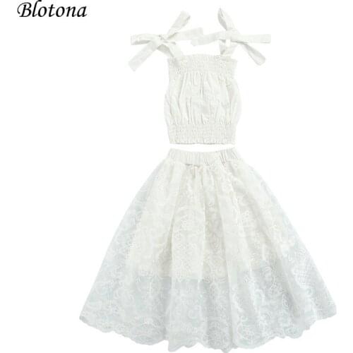 Blotona Baby Girls Lace Camisole + Skirt, Floral Pattern Adjustable Shoulder Strap Sweet Style Summer Clothing, 2-7years