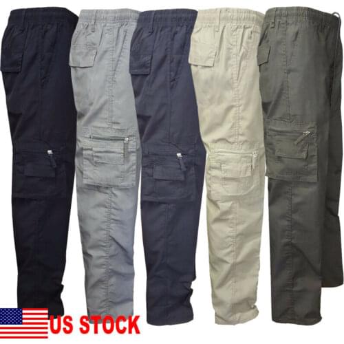 Mens Tactical Hiking Belted Cargo Pants Skinny Slim Fit 7 Pockets Pants Trousers