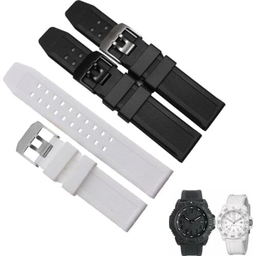 Shengmeirui 23mm mens soft silicone natural rubber watch strap FOR Luminox 3051/8800/3057black white Military watch accessories