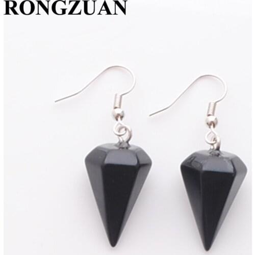 Natural Dangle Hook Earrings Bohemian Pyramid Black Agates Stone Pendant Bead Drop Earring Women Hanging Fashion Jewelry TR3255
