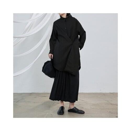 Autumn new shirt home-made Niche design dark variety of ways to wear long shirt