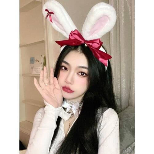 Big rabbit ears hair hoop cute outside wear super germination card Korea Korean edition headdress Nekobow plush hair ornaments