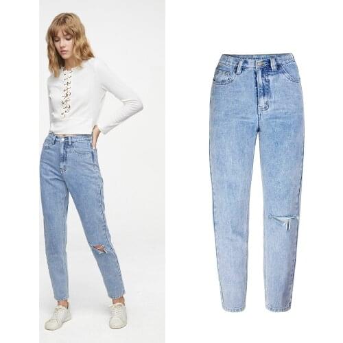 Autumn and winter womens European and American loose casual pants trousers high waist loose boyfriend jeans
