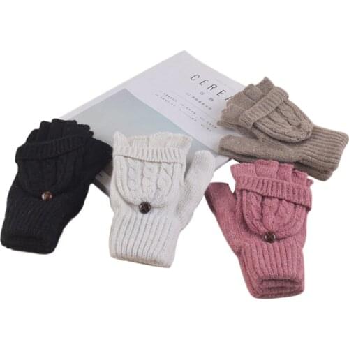 Women/Man Fingerless Winter Gloves Girls Mittens Wool Knitted Exposed Finger Gloves Warm Knitted Gloves Half Finger Flip Mitt