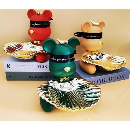 Nordic Resin Bear Jewelry Tray Figurines Living Room Porch Key Storage Decoration Modern Home Candy Tray