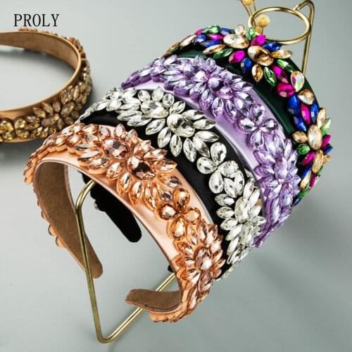 PROLY New Fashion Baroque Hairband For Adult Shining Rhinestone Flower Headband Top Quality Headwear Hair Accessories
