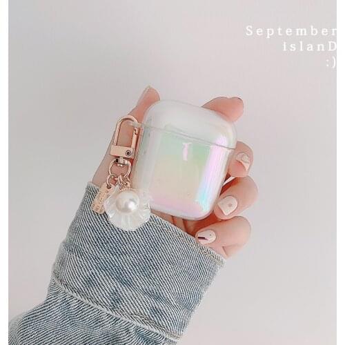 Rainbow Transparent keychain shell lovely Headphone Earphone hard case for airpods 1 2 3 pro Wireless Headset Accessories cover