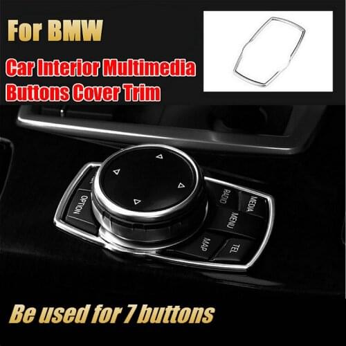 Car Button Frame For BMW 1/3/4/5/7 Series X1 X3 X4 X5 X6 , Car Interior Multimedia Buttons Cover Trim Frame Decoration Silver