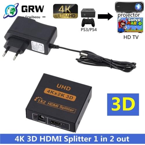 Grwibeou HDMI Splitter Full HD 1080p 4K Splitter Switch Switcher 1X2 Split Amplifier Dual Display For DVD ForPS3 HDTV 1 in 2 Out