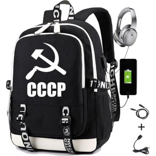 CCCP Printing Backpack for Men Laptop Backpack Student Travel Bag with USB Charging Printing Boys Girls School Bag Waterproof