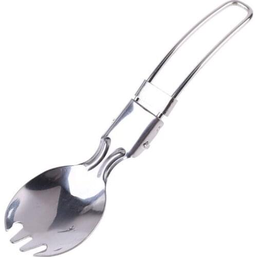 Foldable Spork Fork Spoon Stainless Steel Hiking Camping Cook Picnic Traveller