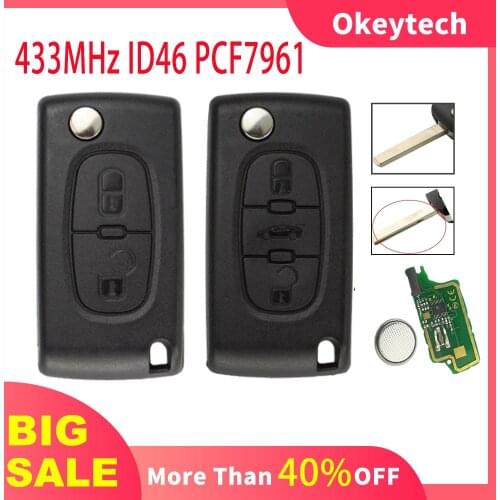Okeytech VA2/HU83 Blade Flip Folding Car Remote Key For Citroen C2 C3 C4 C5 C6 Berlingo For Peugeot 206 407 307 607 433Mhz ID46