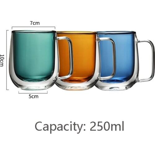 Glass Coffee Mugs 250ml Creative multicolor Double-Layer Glass Mugs With Handle Perfect For Latte Cappuccino Espresso Glassware
