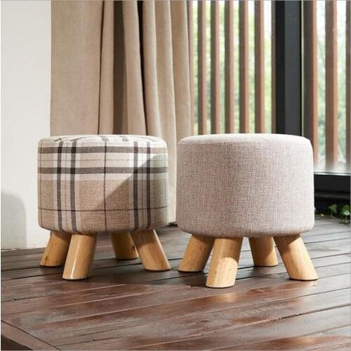 Pouf Round Fabric Creative Solid Wood Thickened Footstool Padded Foot Rest Folding Storage Seat Stool with Removable Cover
