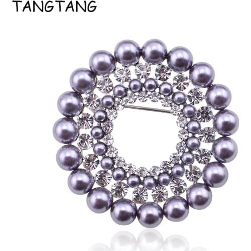 TANGTANG Round Wreath Brooch For Women Wedding Rhinestone Simulated Pearls Brooch Pins Mothers' Day Gift Sparkling Jewelry Pin