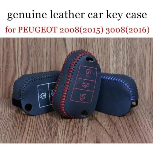 Only Red fit for PEUGEOT 2008(2015) 3008(2016) 301(2016) 508(2015) 308S(2015) 408(2015) genuine leather Hand sewing car key case