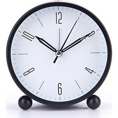 Creative Alarm Clock Silent Desktop Clock Bedside Fashion Modern Round Metal Bedroom Small Clock for Home Tabletop Decoration
