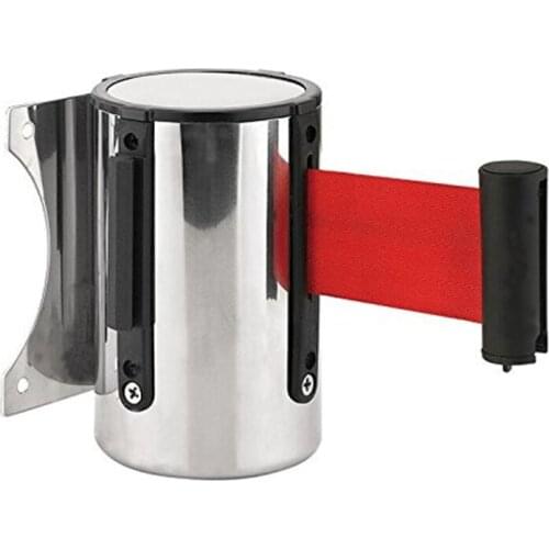 2m/3m/5m Crowd Control Outdoor Stainless Steel Wall Mount Red Belt Retractable Ribbon Barrier Stanchion Queue Separated Region