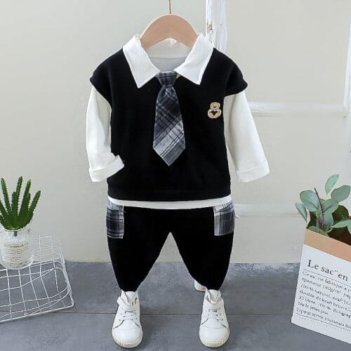 2021 Spring Fashion Kids Cotton Clothes Baby Boy Girls Vest T-Shirts Pants 3Pcs/Sets with Tie Out Children Toddler Tracksuits