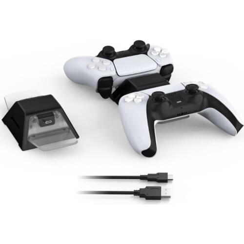 Charging Station with Atmosphere LED Safety Chip Protection Fast Charging/Standing Dock for 2 PS5/PS5
