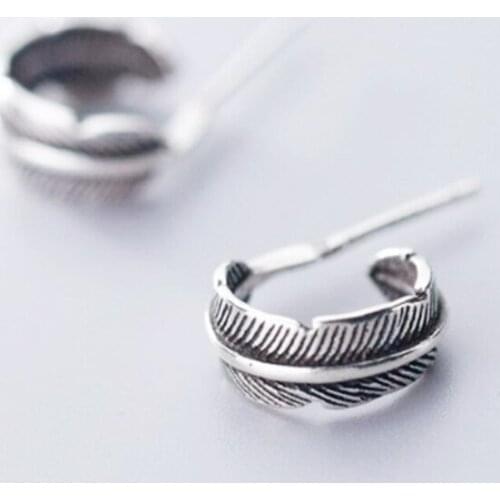 Sole Memory Retro Fresh Leaves Thai Silver Feathers 925 Sterling Silver Fashion Female Stud Earrings SEA788