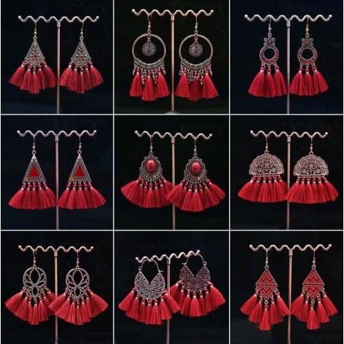 Womens Alloy Chinese red national style hand made Tassel Earrings and earnails one pair y1542