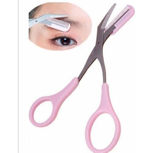 Girl Lady Pink Eyebrow Trimmer Eyelash Thinning Shaving Comb Eyelash Hair Clips Scissors Shaper Eyebrow Grooming Cosmetic Tool