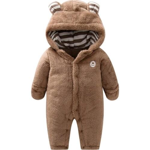Winter Infant Baby Rompers Thickness Warm Coral Fleece Childrens Clothes Cute Bear Bodysuit Clothes Newborn Romper For 0-18 M