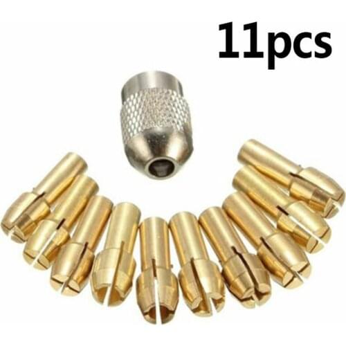 11Pcs 0.5-3.2mm Mini Drill Chuck Electric Drill Motor Shaft Fixture Brass Collet Copper Cap Axis Drill Collets