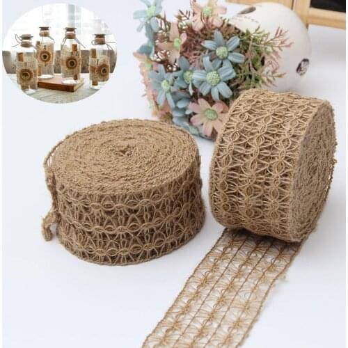 3m Natural Jute Burlap Rope Hessian Lace Ribbon Hollow Flower Twine DIY Craft for Home Wedding Party Wrapping Packing Gift Decor