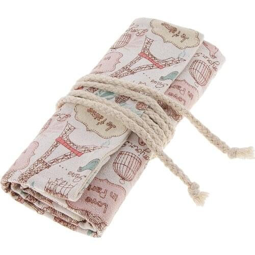 36 Slot Roll Up Canvas Paint Brushes Storage Case Pencil Bag Pouch Organizer