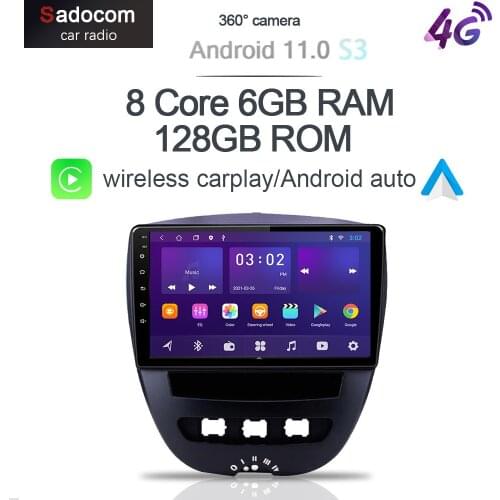 360 Camera Carplay 6G 128G Android 10 Car DVD Player GPS WIFI Bluetooth Radio For Peugeot 107 Citroen C1 Toyota Aygo 2005-2014