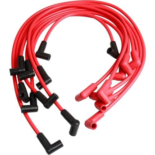4048 Red Spark Plugs Wires For Small Block Chevy 283 307 327 350 400 HEI SBC 8mm