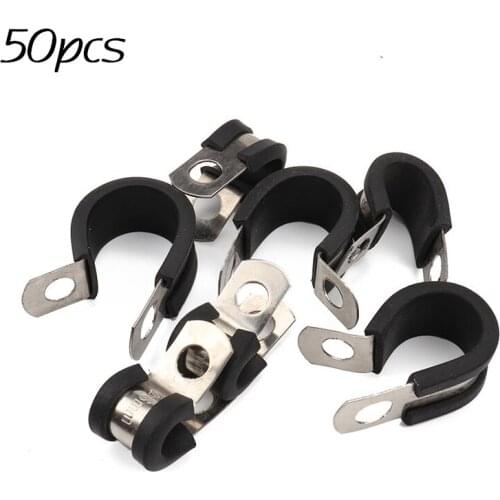 50pcs Rubber Cushion Insulated Cable Metal Clamps 1/4-in 1-in 3/8-in Assortment Kit Stainless Steel Metal Clamp