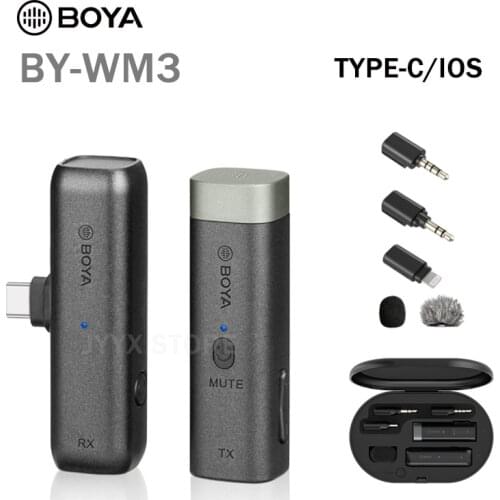 BOYA BY-WM3 2.4GHz Mini Wireless Microphone System for iPhone Android Smartphones Tablets DSLR Video Recording Mic
