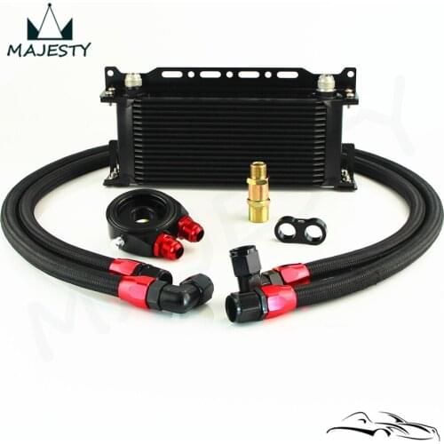 Black 16 Row Oil cooler w/ Bracket + Filter Adapter Hose Kit For Japan Car Fits For Honda Toyota