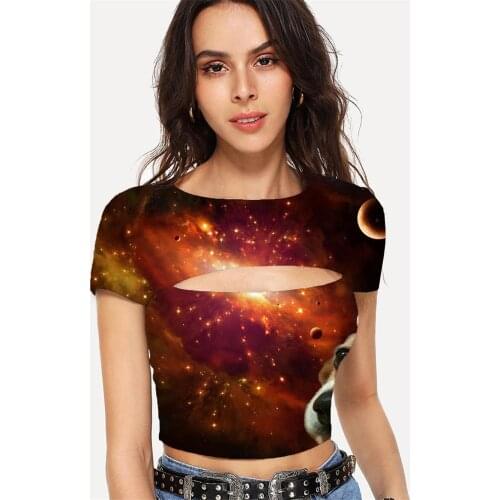 Somepet Dog T-shirt Women Galaxy Tshirts Casual Space Tshirt Printed Universe Hollow Out T shirts Womens Clothing Sexy Short