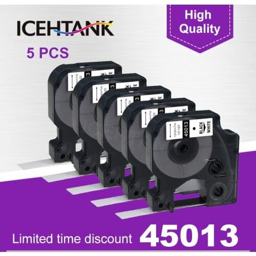 ICHTANK 5pcs 12mm Lables Tape Cassette for DYMO D1 45013 Black on White Printer Ribbon For Dymo LabelManager 160 210D 280