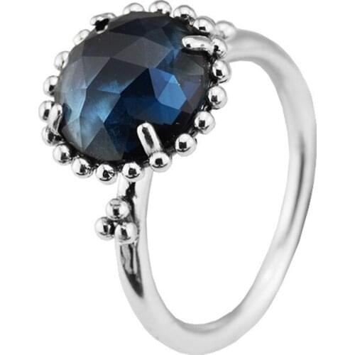 Genuine 925 Sterling Silver Midnight Star Ring Blue Crystal Rings for Women Girls Party Gift trinket jewelry anillos Wholesale