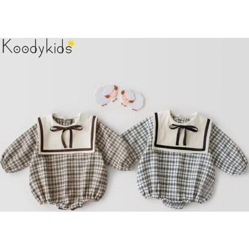 Koodykids 2020 Baby Girl Baby Plaid Bodysuits Spring New Rompers Long Sleeve Romper Autumn Clothes Baby Girl Clothes Navy Style