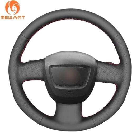 MEWANT Black Genuine Leather Car Steering Wheel Cover for Audi A3 8P Sportback A4 B7 Avant A6 C6 S4 Seat Exeo 2009 2010-2012