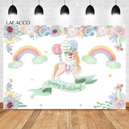Laeacco Unicorn Theme Rainbow Balloon Background For Child Birthday Party Baby Shower Portrait Customized Photography Backdrops