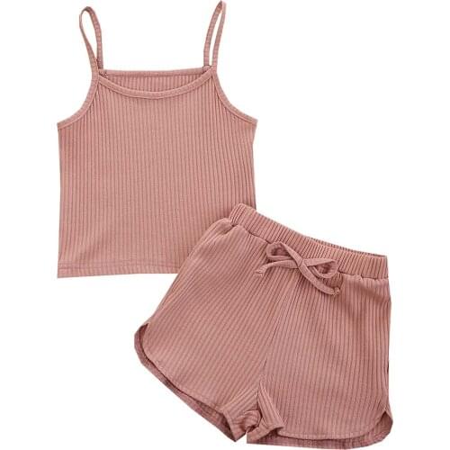Summer Girl Sports Solid Color Suit Girls Sleeveless Sling Vest Shorts Suit
