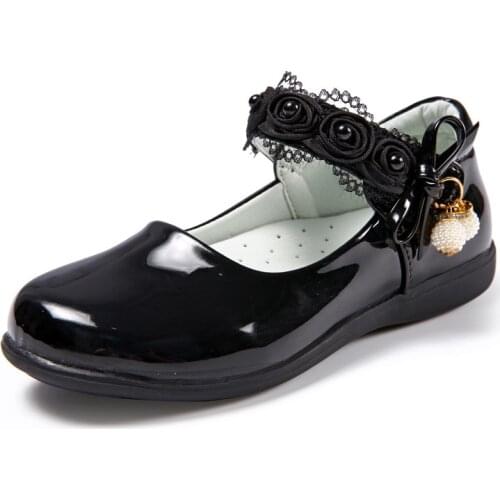 Fashion Flower beads bow princess shoes girls kids dresses school leather shoes children party wedding shoes 3 4 5 6 12 year old