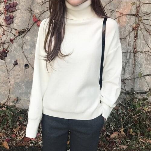 Trendy New Pop Autumn Winter Womens Sweaters Turtleneck Loose Warm Minimalist Tops Korean Style Knitting Ladies SW8307