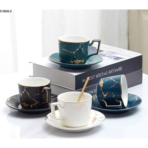 Marble Ceramic Coffee Cup Saucer Spoon Set 200ml Nordic Tea Cup Matt Porcelain Tea Set Advanced Teacup Cafe Espresso Cup